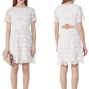 NEW NWT Reiss Eleania Lace Fit & Flare Open Back Dress In Off White/Ash